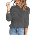 thumbnail image 1 of Suéter de mujer Prendas de punto de manga larga Cuello redondo Top de punto Color puro para otoño invierno Gris oscuro M, 1 of 6