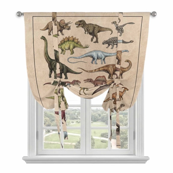 Retro Dinosaurs Balloon Curtains for Living Room/French Door, Vintage Primitive Wild Animals Brown Tie Up Curtains 63 Inch Length Energy Saving Kitchen Curtains Shades for Windows 42"x63"