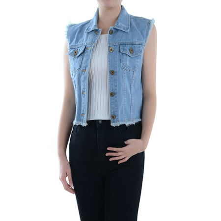 Anna-Kaci Casual Loose Womens Top Distressed Denim Button Up Sleeveless Crop Vest 5 (Best Womens Vest Tops)
