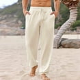 thumbnail image 2 of YOTMKGDO Mens Swim Trunks, Mens Pants Casual, Mens Casual Solid Color Cotton and Linen Lace Up Pants Bloomers Pants Pantalones De Hombre, Beige XL, 2 of 6
