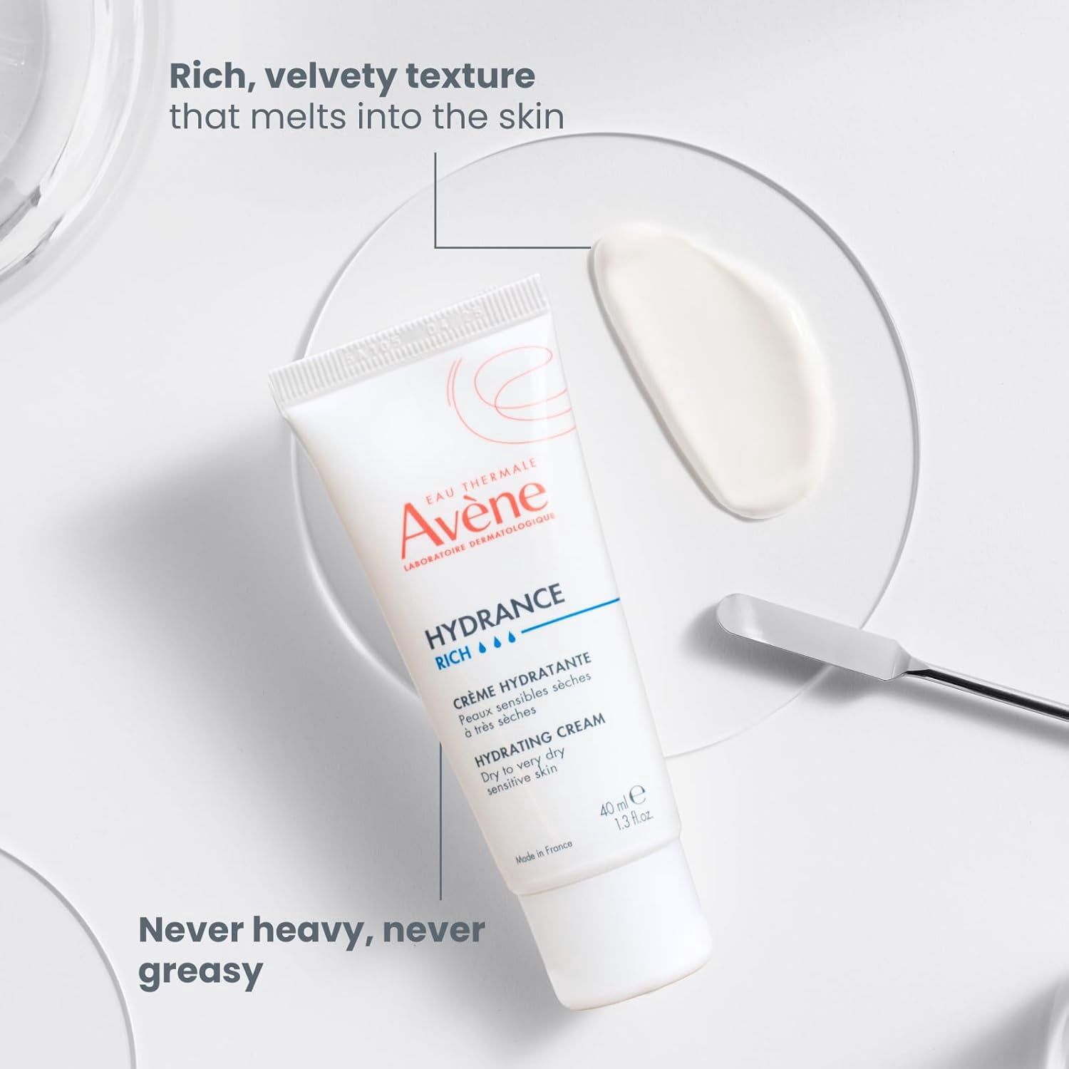 Avene Hydrance RICH Hydrating Cream, Daily Facial Moisturizer for Dry Skin, 1.3 fl oz