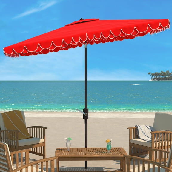 SAFAVIEH Elegant 6.5' X 10' Market Crank Patio Umbrella, Red