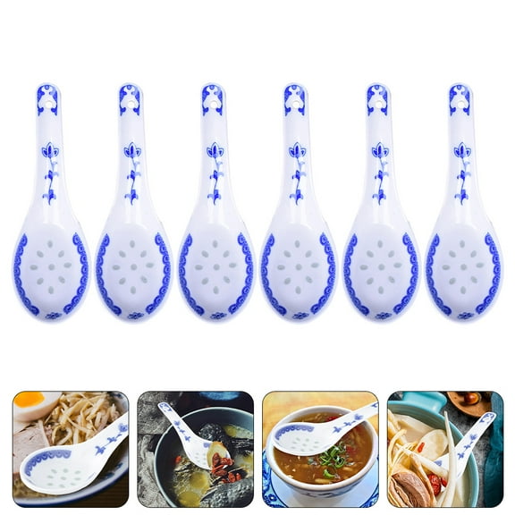 PBPBOX Ceramic Soup Spoons 6pcs Square Spoons Ware Scoops For Chinese Dessert Serving