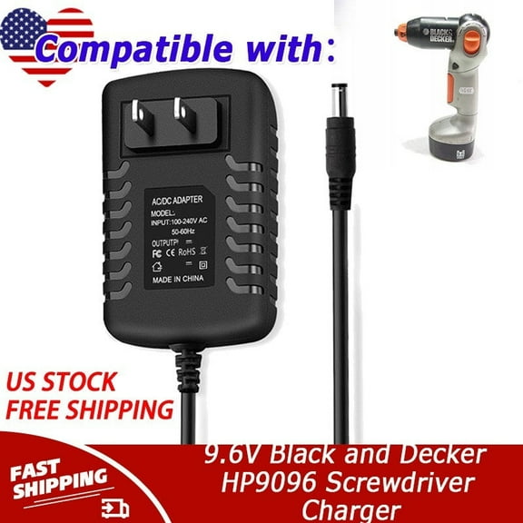 AC Adapter Charger Compatible with 9.6V Black and Decker HP9096 Cordless Screwdriver