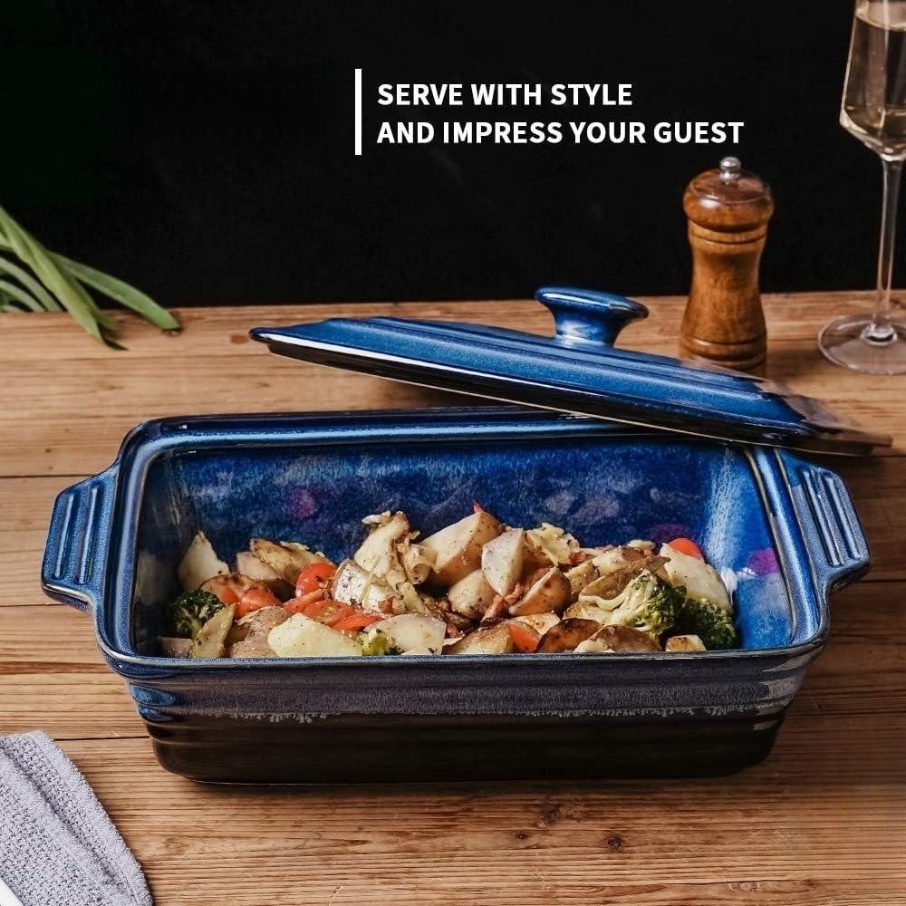 NIERBO 80 Oz Casserole Dish With Lid Baking Dish Lasagna Pan Baking Dishes,  Blue