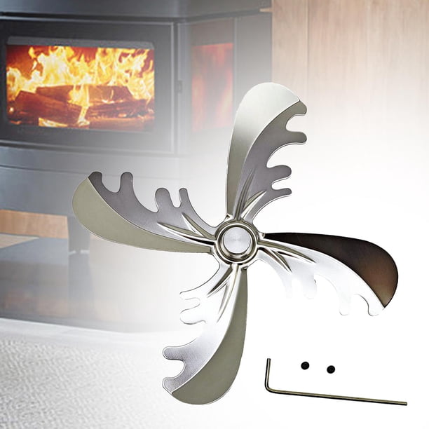 Aspa de ventilador para hogar, ventilador para hogar alimentado por calor de 4 aspas con tornillos de montaje, pequeño ventilador de estufa Universal plata perfecl Ventilador de chimenea