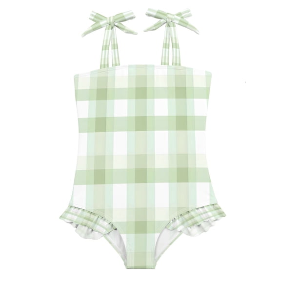 DIXRUYEE Swimsuit One Piece swimwear White and Green Stripes Pattern of Pattern