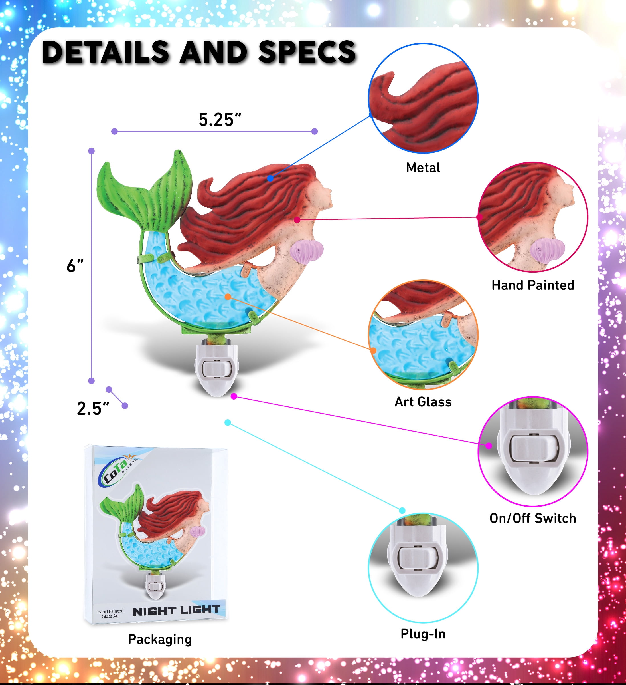 CoTa Global Night Light, Plug In On & Off Decorative Sea Life Lamp - Mermaid