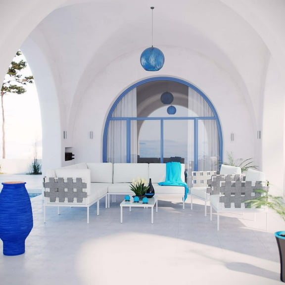 Modway Harmony 8 Piece Outdoor Patio Aluminum Sectional Sofa Set in White White