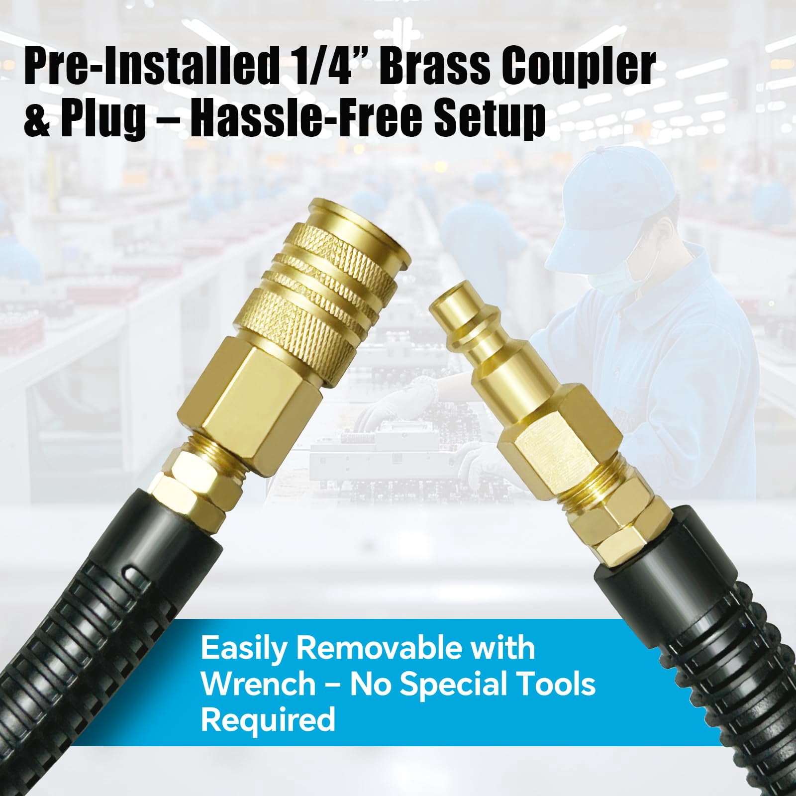 25FT 1/4 Inch Air Hose Reinforced Polyurethane Air Compressor Hose - Flexible Heavy Duty Braided Pneumatic Hose with Quick Connect Fittings 300 PSI for Garage Shop Automotive Use