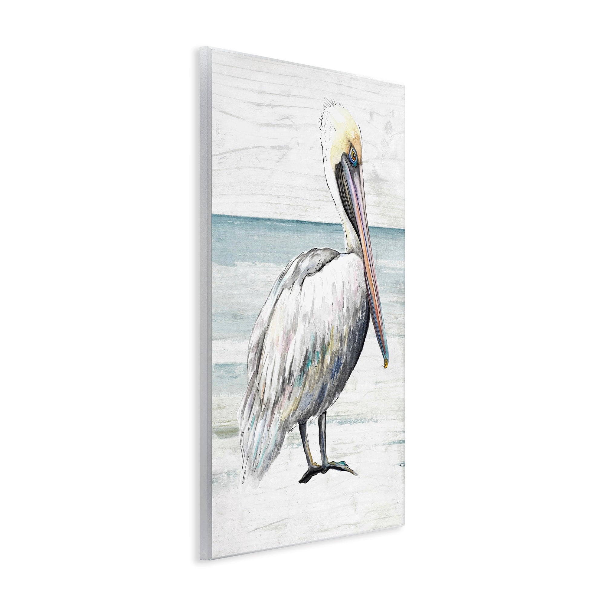 Stupell Industries Rustic Pelican Bird Beach Shoreline Portrait Graphic Art Unframed Art Print Wall Art, Design by Patricia Pinto