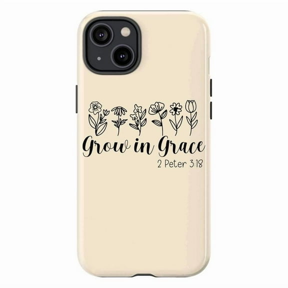 Grow in Grace iPhone Case – Christian Bible Verse 2 Peter 3:18 with Floral Line Art, Inspirational Faith Phone Cover for iPhone 11 12 13 14 15 16 Pro Max