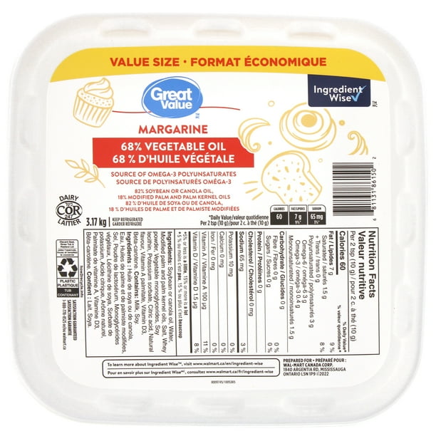 Great Value 68 Vegetable Oil Margarine Walmart.ca