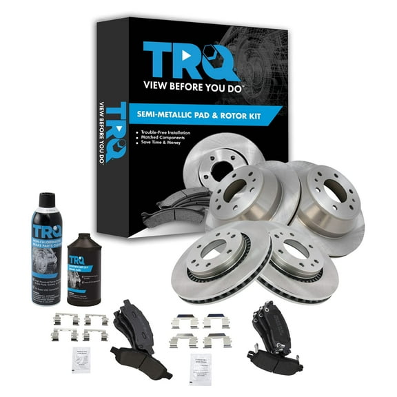 TRQ Brake Pad & Rotor Kit Metallic Front Rear w/Chemicals BKA17903