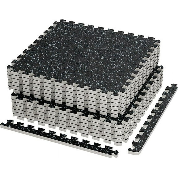 Flooring for Home Gym,6 Pcs 24 Sq Ft Rubber Top Exercise Equipment Mats High Density EVA Foam Mats with Rubber Top Puzzle Gym Flooring Workout Floor Tiles for Home Gym-Black White