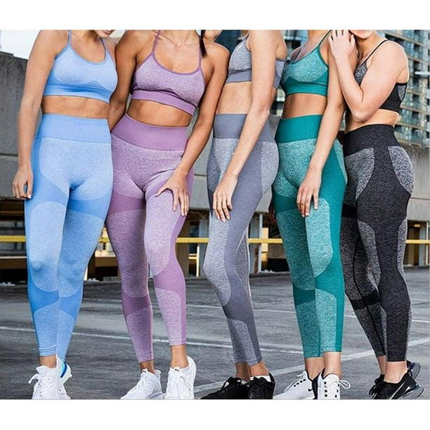 Women Workout Outfit Leggings Fitness Suit Sports Bra Crop Top