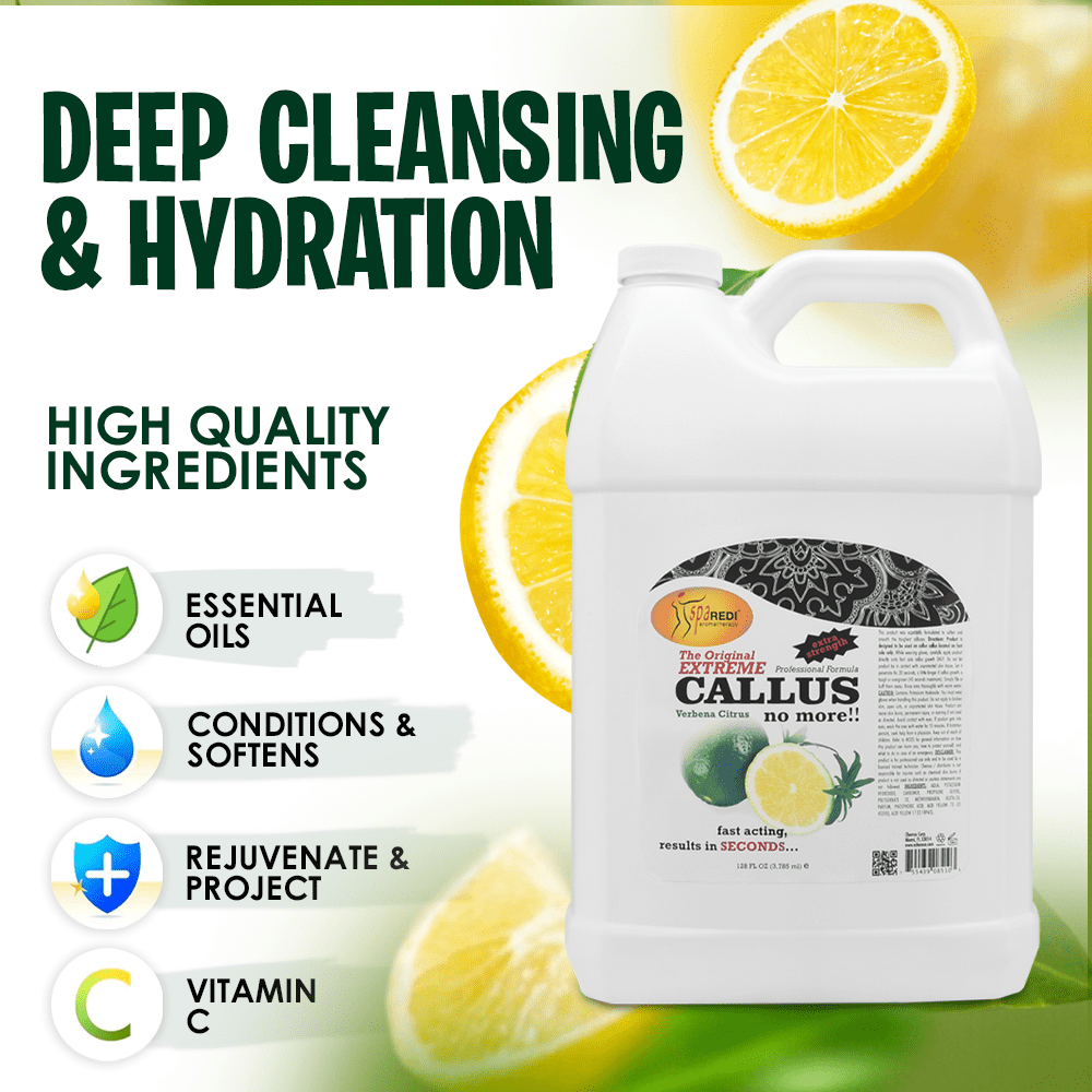 SPA REDI - Callus Remover for Feet Gel, Lemon and Lime, 128 Oz - Professional Pedicure Foot Care - Removes Toughest Calluses in Seconds and Smooths Dry Cracked Heels