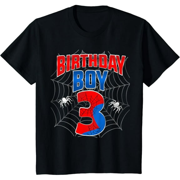 Kids Spider Web Three 3 Years Old It's My 3rd Birthday Boy T-Shirt