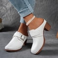 thumbnail image 5 of HomeDM Womens Chunky Mules Low Block Heels Closed Toe Slip-on Sandals Summer Vacation Backless Clogs, White Size 8.5, 5 of 9