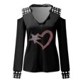 thumbnail image 5 of Conairie Women Cold Shoulder Shirt V Neck Loose Butterfly Print Long Sleeve Tops Comfy Work Tee Pullover Outfits Red M, 5 of 5