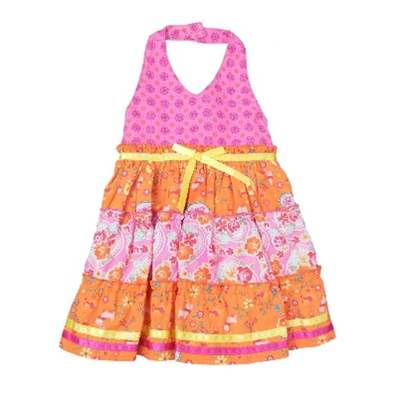 Blueberi Infant Baby Girls Pink Orange Flower Daisy Halter Sundress Dress 12M