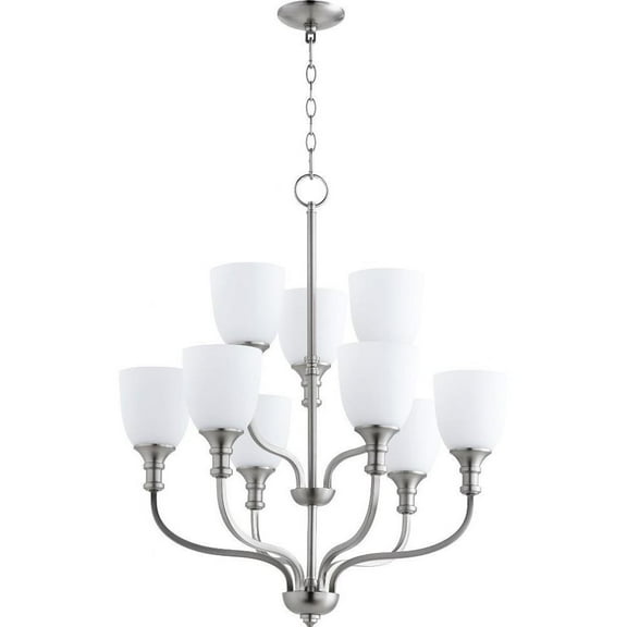 Transitional Nine Light Chandelier-Satin Nickel Finish-Satin Opal Glass Color Bailey Street Home 183-Bel-2535208