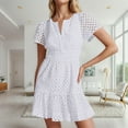 thumbnail image 2 of vigerkar 2025 Women Summer Short Dress V Neck Short Sleeve A Line Hollow Out Lace Ruffle Cute Casual Beach Party Dresses White, XXL, 2 of 9