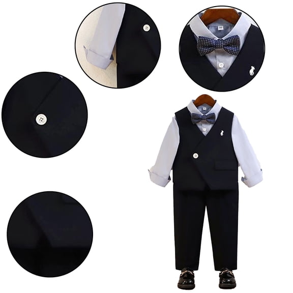 LYMAYTER Toddler Boy Baby Boy 4-Piece Formal Suit Set with Vest Shirt and Bow Tie for Wedding Graduation‌