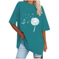 thumbnail image 2 of WREESH Women's Oversized Round-Neck T-Shirts Casual Loose Short Sleeve Printed Blouses Blue, 2 of 5