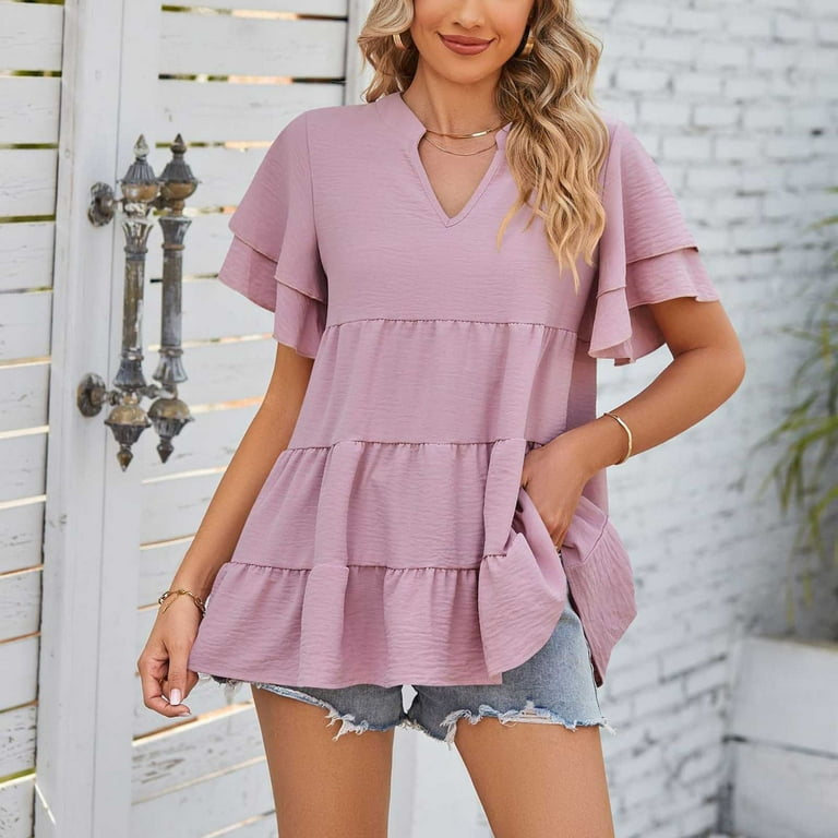IEPOFG Women Tank Tops V Neck Lace Trim Summer Shirt Loose Casual Peplum  Tops Pleated Blouse Plus Size Flowy Babydoll Shirts Dark Blue at   Women's Clothing store