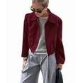 thumbnail image 3 of Women'S Vintage Short Wool Jacket Casual Lapel Collar Cropped Coat for Fall Winter Wine Red L, 3 of 8