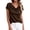 Brown, variant on Women Summer V Neck Plain Elegant Shirt Fashion Solid Color Short Sleeve Tops Plus Size Puff Tops Summer Casual Soft Tops 2026 Trendy Breathable Blouses Holiday and Daily Wear Green M