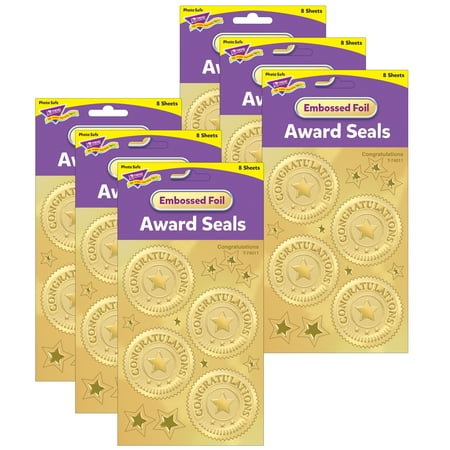 UPC: 0194629026098 | TREND Congratulations (Gold) Award Seals Stickers 32 Per Pack 6 Packs