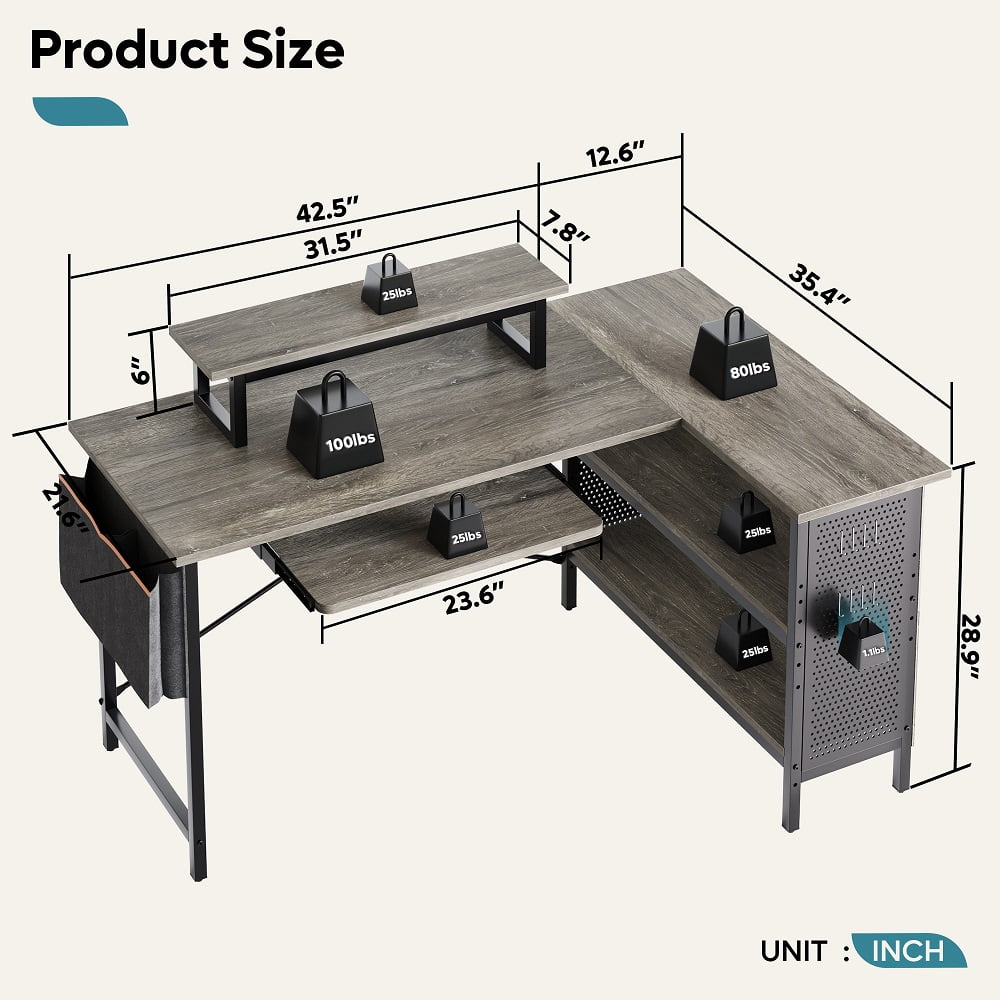 Buy Bestier 55 inch LShaped Computer Desk with Keyboard Tray & LED