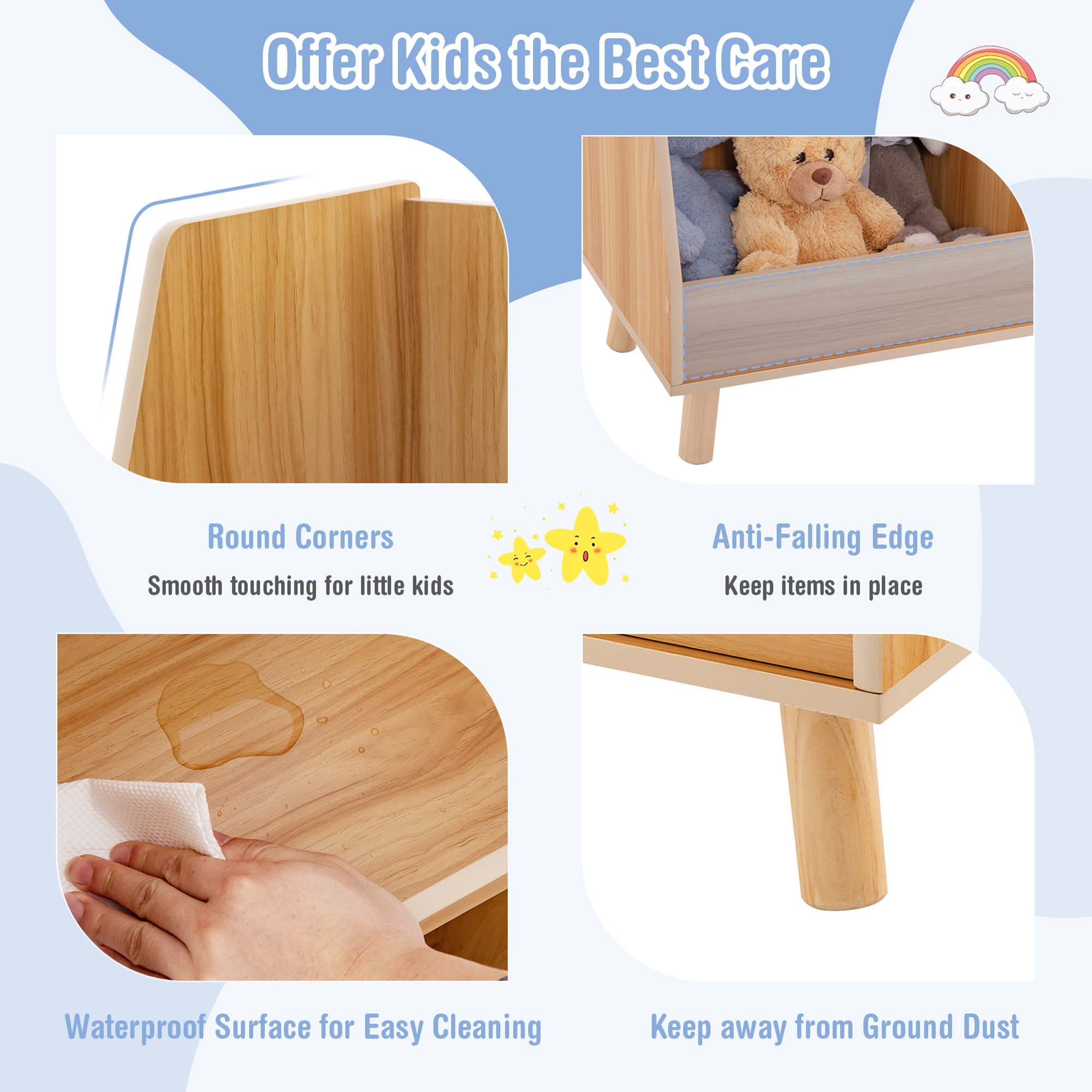 Costway 5-Cube Kids Bookshelf and Toy Organizer Wooden Storage Bookcase with Wood Legs Natural