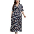 thumbnail image 2 of Lenago Robes Maxi d'Été Grande Taille pour Femmes 2023 Mode pour Femmes Aguichant d'Été à Col en V Imprimée à Manches Courtes Robe Grande Taille pour Fête Plage Robes en Liquidation, 2 of 9