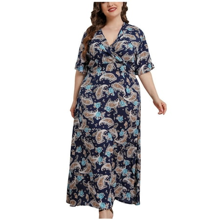 

Dresses for Women White Dress Women Women s Fashion Sexy Summer V-Neck Printed Short Sleeve Oversized Dress Long Sleeve Dress for Women Summer Dresses Womens Dress Pants Summer Savings Blue XL