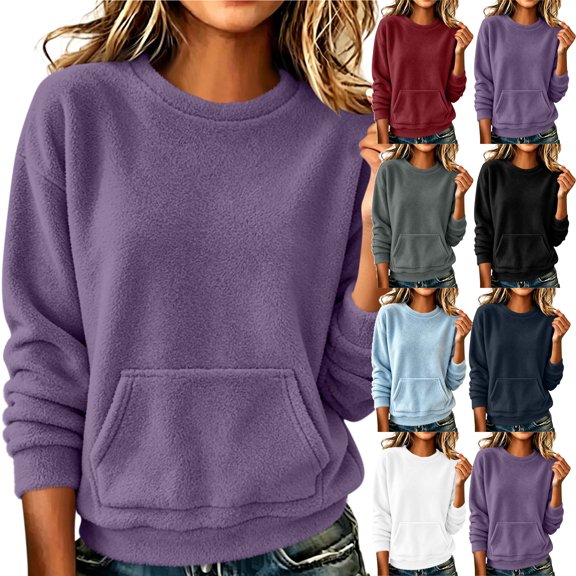 Sweatshirt for Women with Pockets Lightweight Long Sleeve Round Neck Sweatshirt Keep Warm Tops