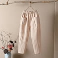 thumbnail image 3 of Charmgo Womens Capris for Summer, Women's Fashion Solid Color Cotton Flax Elastic Long Pants Beach Leisure Trousers Linen Pants for Women Trendy, Capri Pants for Women Beige, 3 of 4