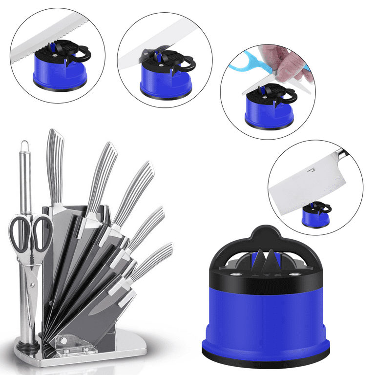 ASA Portable Knife Sharpener, for most Blade Types, Easy & Safe to Use  Secure Suction, Ideal for Kitchen, Workshop, Craft Rooms, Camping(Blue) 