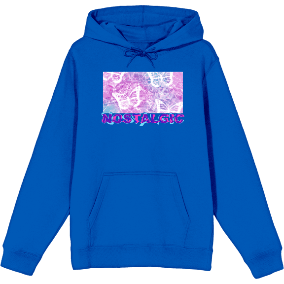 Chrome Baddie Y2K Trend Butterflies and Cassette Tape Adult Blue Long Sleeve Hoodie-Large