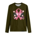 thumbnail image 3 of CLOISE Breast Cancer Blouses Women Long Sleeve Crewneck Tshirts Butterfly Ribbon Pink Breast Cancer Awareness Tee Shirts Cute Comfy Shirts Cancer Fight Clothes Army Green XL, 3 of 4