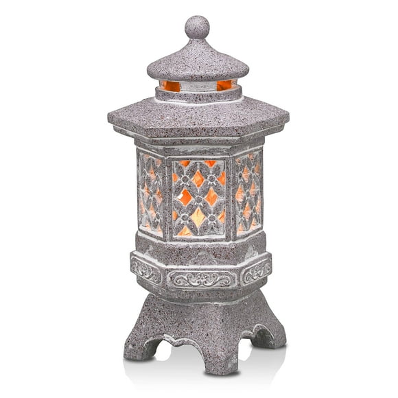 TERESA'S COLLECTIONS Pagoda Garden Statues with Solar Outdoor Light, Resin Zen Garden Lantern Asian Decor Outdoor Statues Lawn Ornaments Patio Porch Yard Decor Gifts for