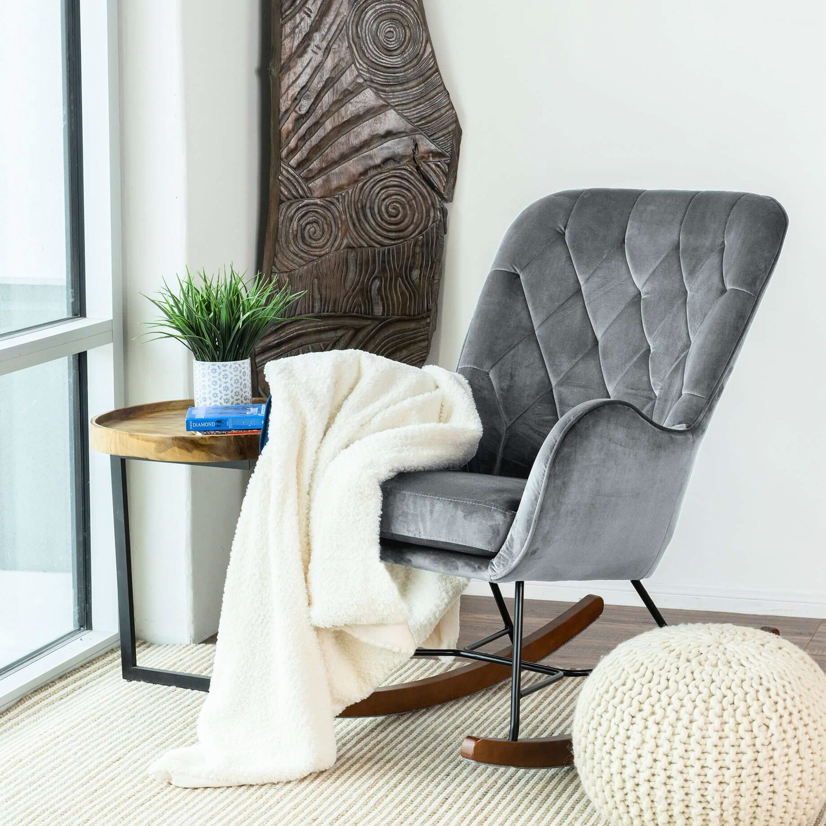 Dark Gray Solid Back Rocking Chair / Perfect for Nursery and Relaxation