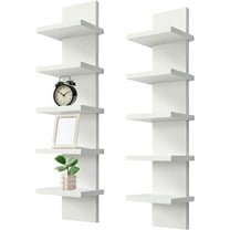 2 Pack 5 Tier Wall Shelf Unit - Narrow Smooth Laminate Finish - Vertical Column Wall Decor Mount Floating Storage Home Decor Organizer Tall Tower Utility Shelf for Bedrooms, Living Rooms(White)