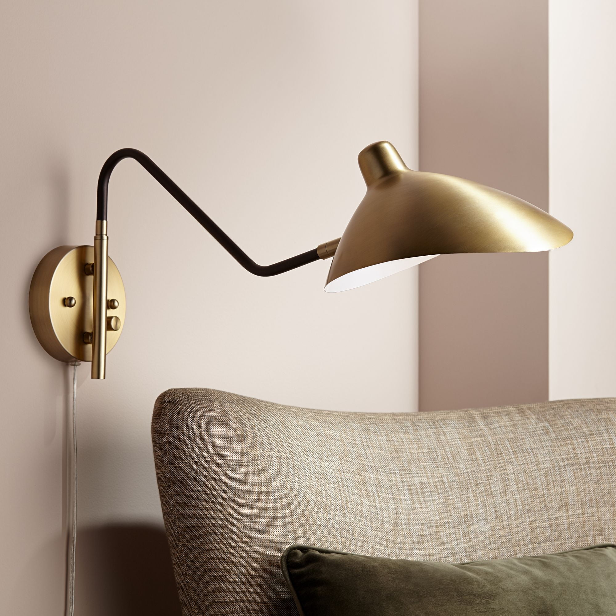 360 Lighting Modern Retro Swing Arm Wall Lamp Bronze Antique Brass Plug