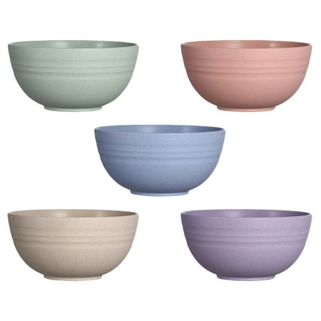 

5 Pcs Wheat Straw Rice Bowls Soup Bowls Instant Noodle Bowls (Assorted Color)
