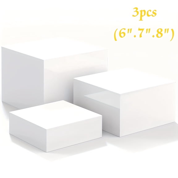 3Pcs White Acrylic Square Display Risers with Hollow Bottom Moisture-Proof Design for Buffet Table Dessert Display Party Catering Supplies & Kitchen and Living Room Ornaments, Toy Figurine Display