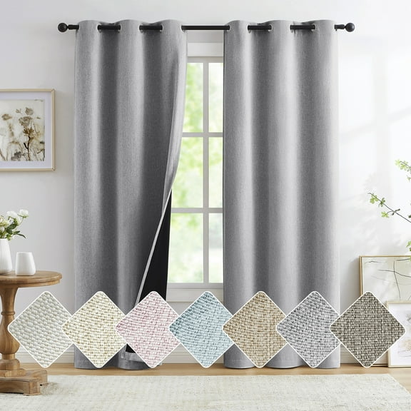 Exultantex Blackout Linen Curtains 84 inch Long Thermal Insulated Noise Reducing Bedroom Drapes,40"x84"x2,Grey