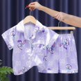 thumbnail image 1 of Ensemble Pyjama de Soie Glacée pour Enfants Filles Sanrio Hello Kitty Cartoon Turn-down Col Haut à Manches Courtes + Short 2Pcs Vêtements de Nuit pour Enfants FGS, 1 of 7